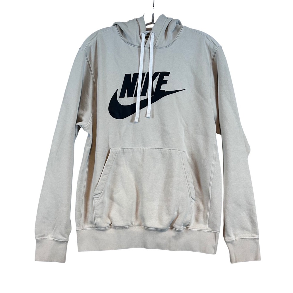 Nike Mens Sportswear Club Fleece Hoodie Beige Logo Pullover Small BV2973-072